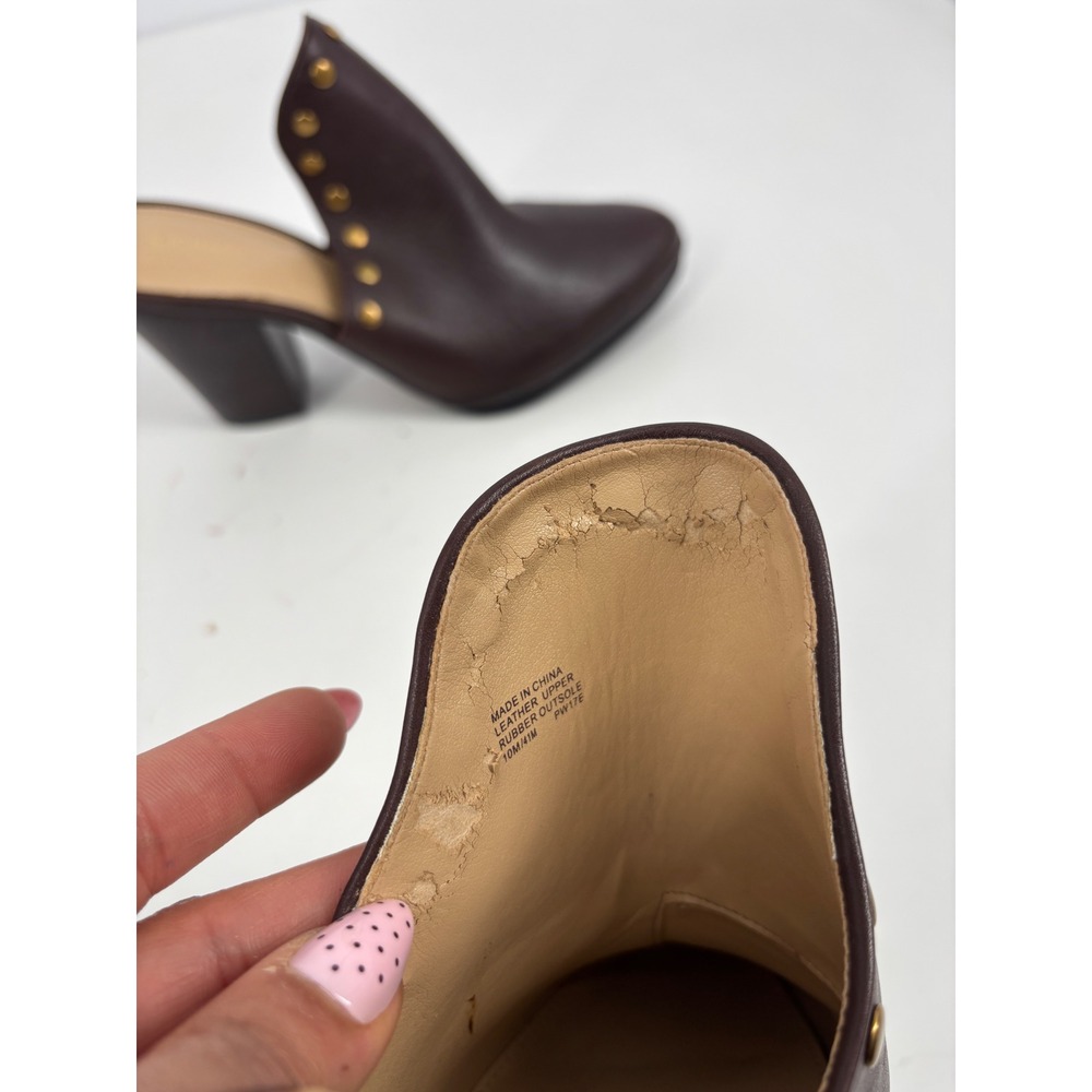 Michael‎ Kors Mules Womens 10M Brown Leather Studded Block Heel Clogs - Picture 9 of 10